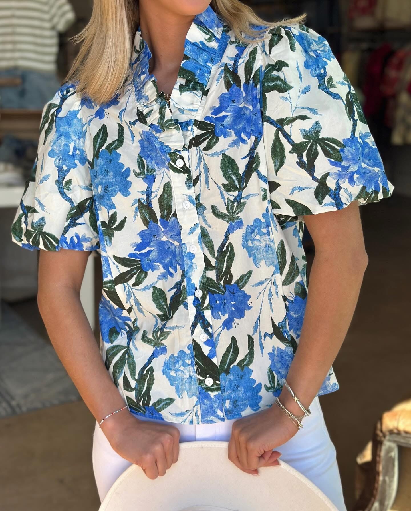 Royal Floral Button Down top