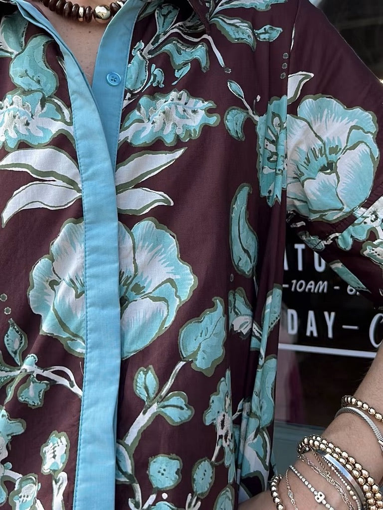 Blue and Brown Floral Midi dress