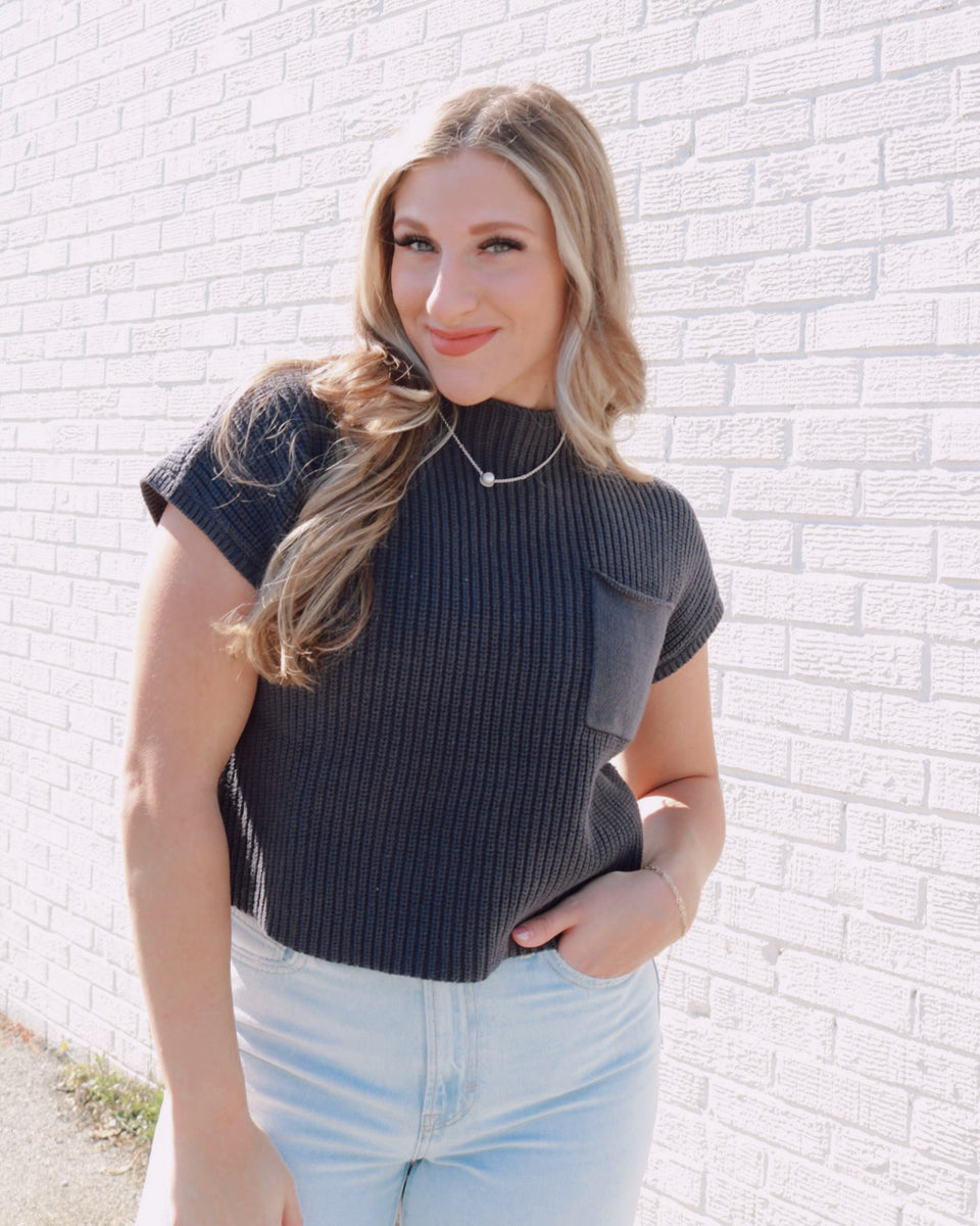 Everleigh navy cropped sweater Jonesboro Threads Boutique