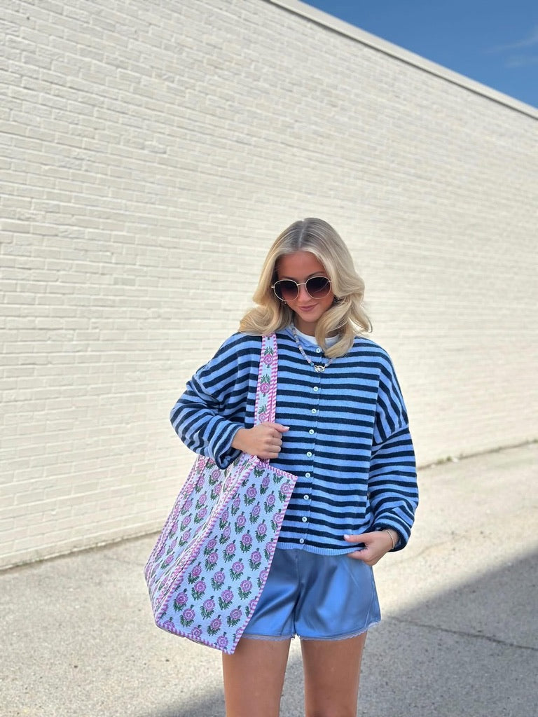 Piper Cardigan top - Navy and Light Blue