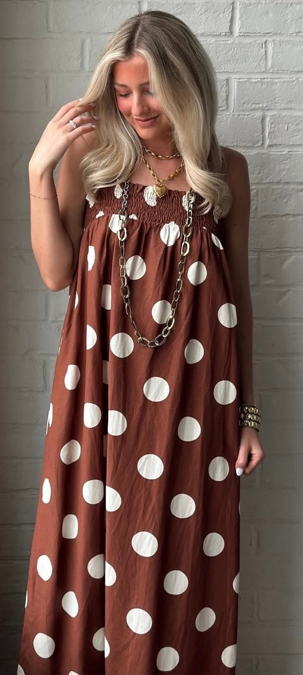 Brown Polka Dot Maxi dress – Jonesboro Threads Boutique