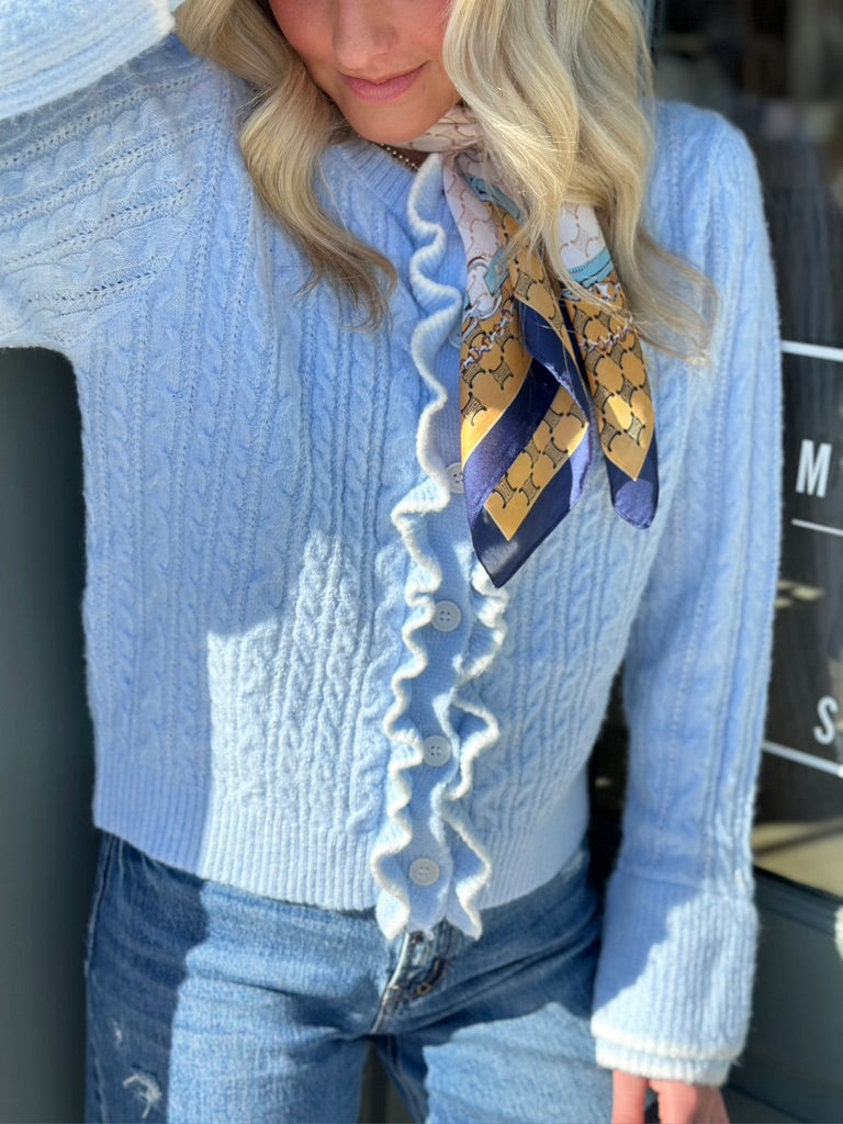 Ruffle Button Baby Blue cardigan