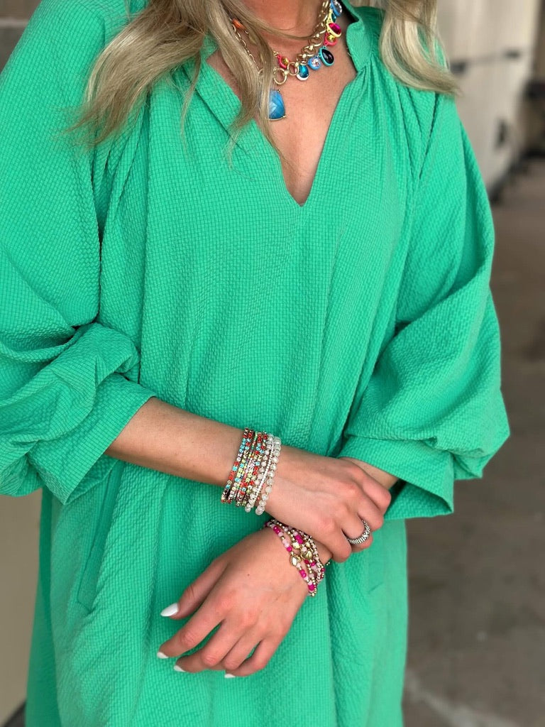 Scalloped Bubble Sleeve Green dress