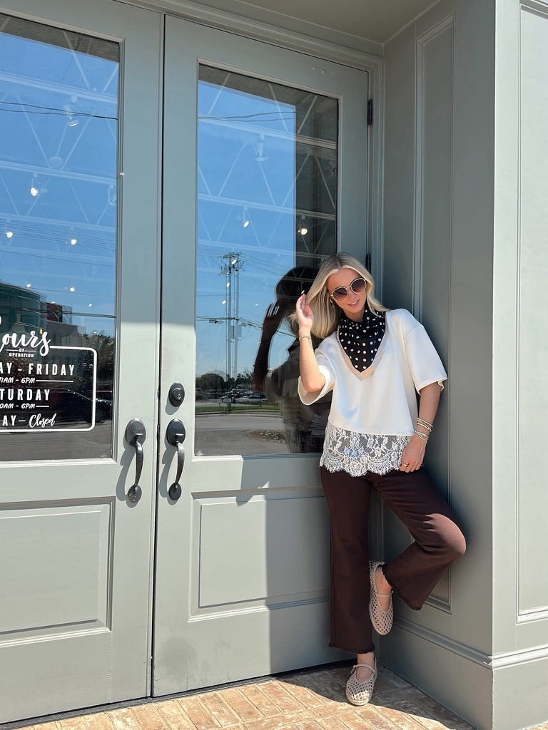 Cream Lace Hem Relaxed tee