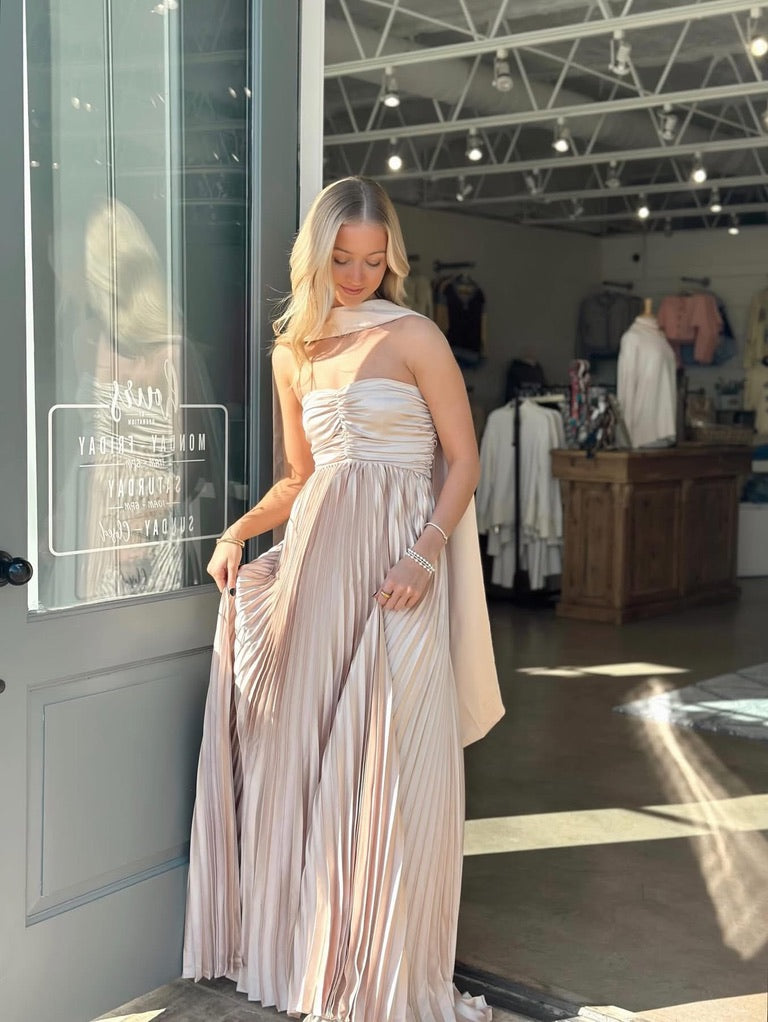 Champagne Pleated Maxi dress