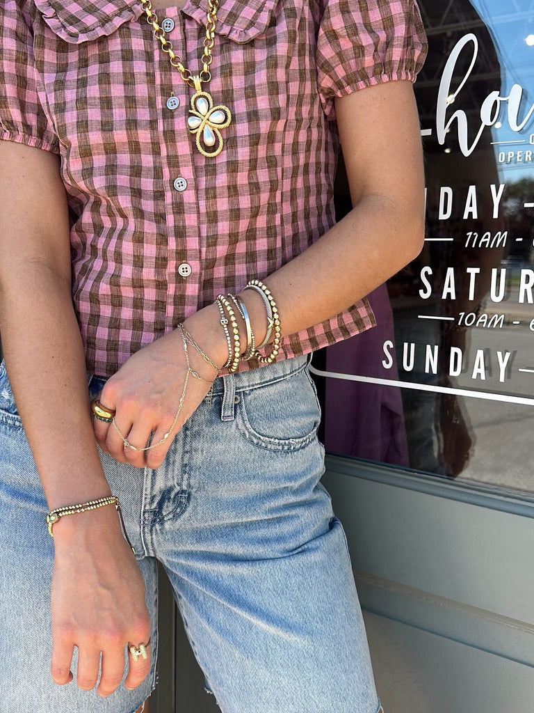 Pink and Brown Gingham Button Down top
