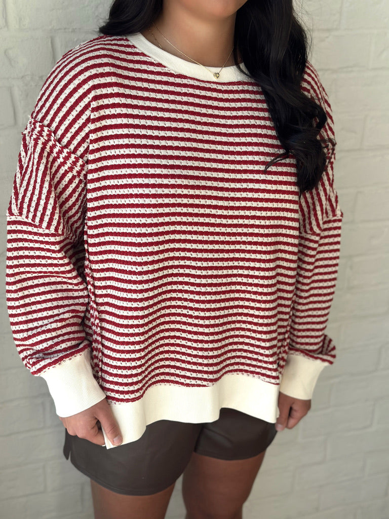 Red and Cream Striped top