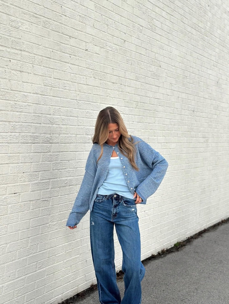 Pinstripe Cardigan top - Slate Blue