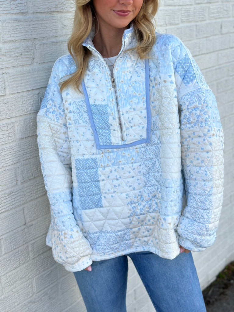 Quilted Pullover top - Blue