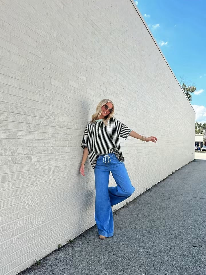 Mint and Brown Striped top
