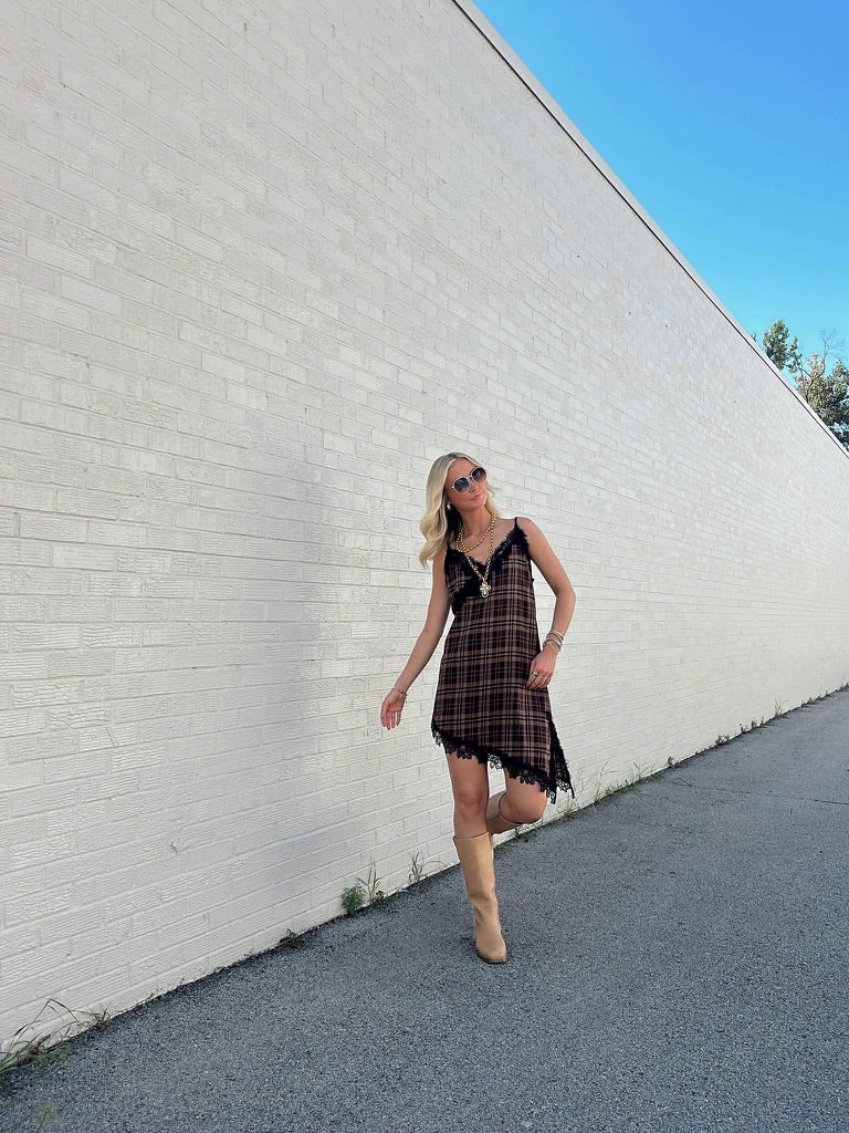 Brown and Black Asymmetrical Mini dress