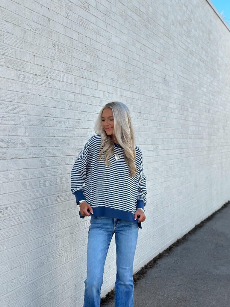 Blue and Cream Striped top