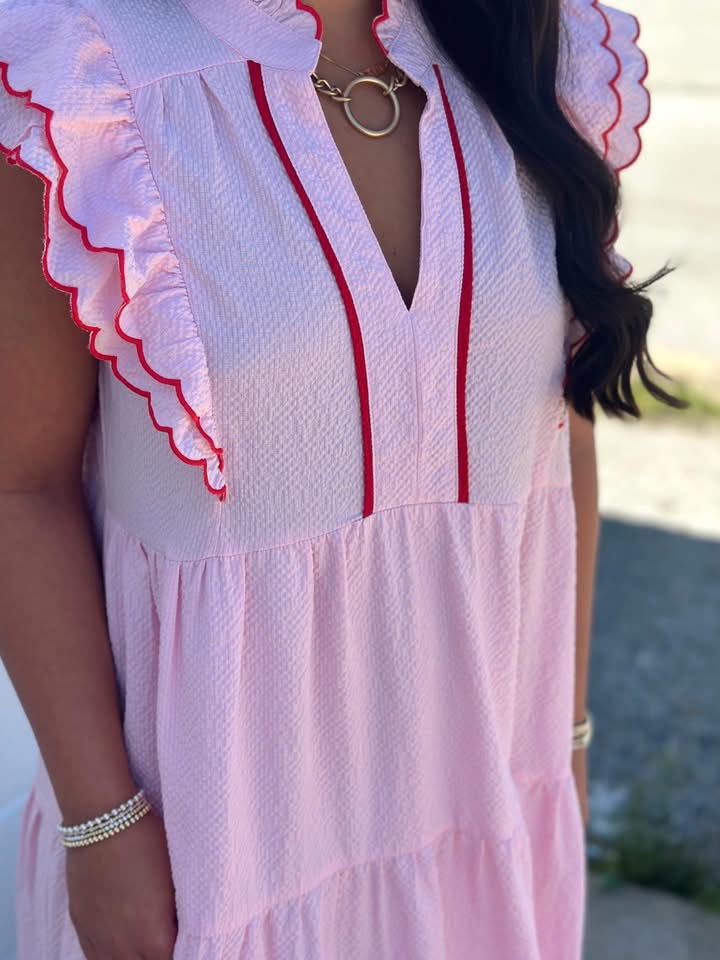 Pink and Red Scalloped Maxi dress