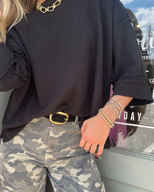 Black Waffle Knit top