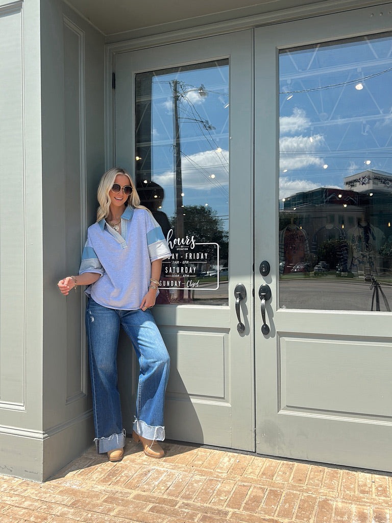 Gray V-Neck Striped top