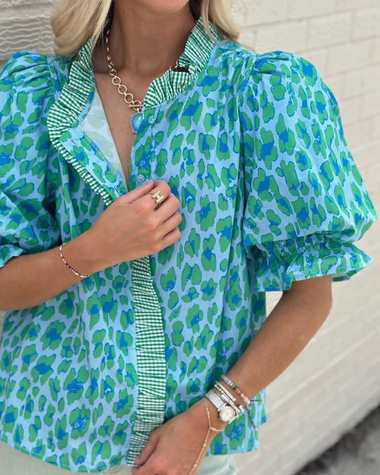 Blue and Green Leopard top