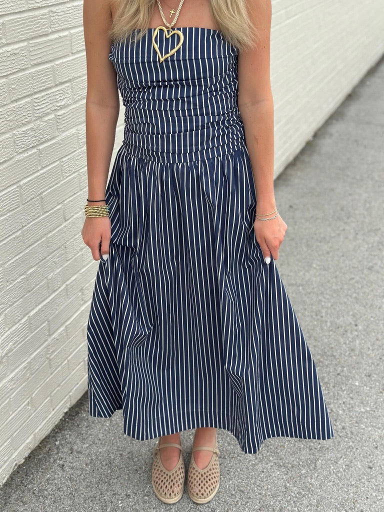 Hampton Striped Navy Midi dress
