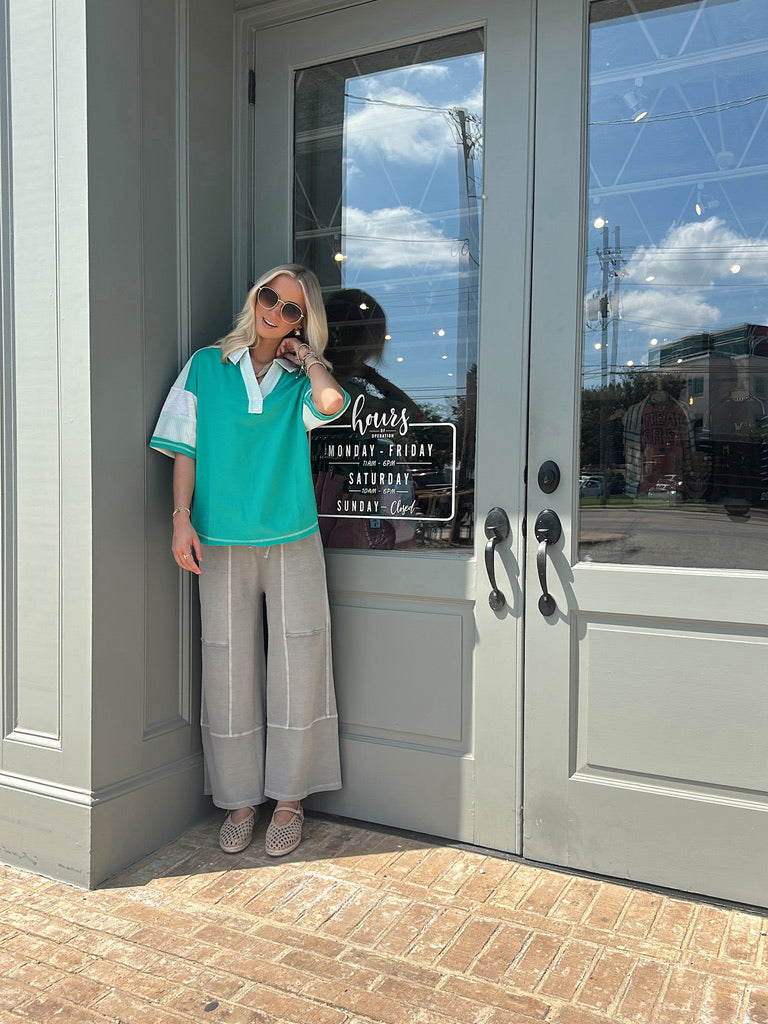 Green V-Neck Striped top