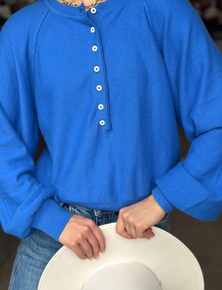 Royal Blue Button Sweater top