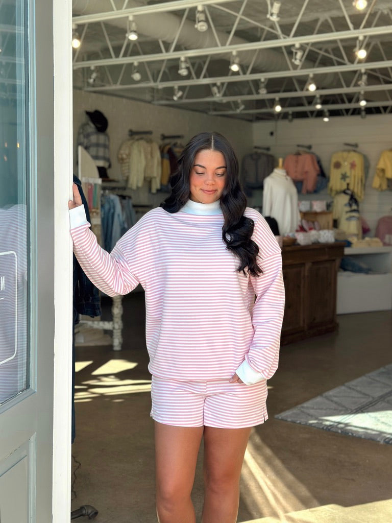 Pink Striped Mock Neck set
