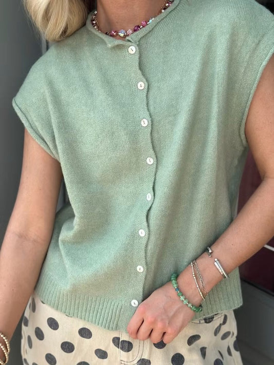 Green Sleeveless Piper Cardigan top