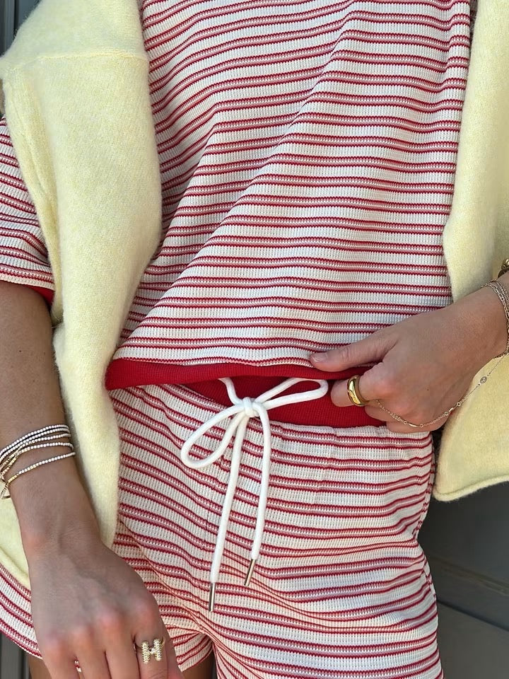 Red and Cream Striped Short set