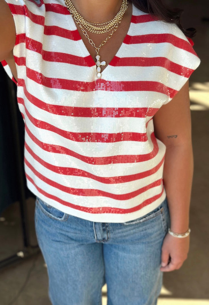 Sequin Red and White top