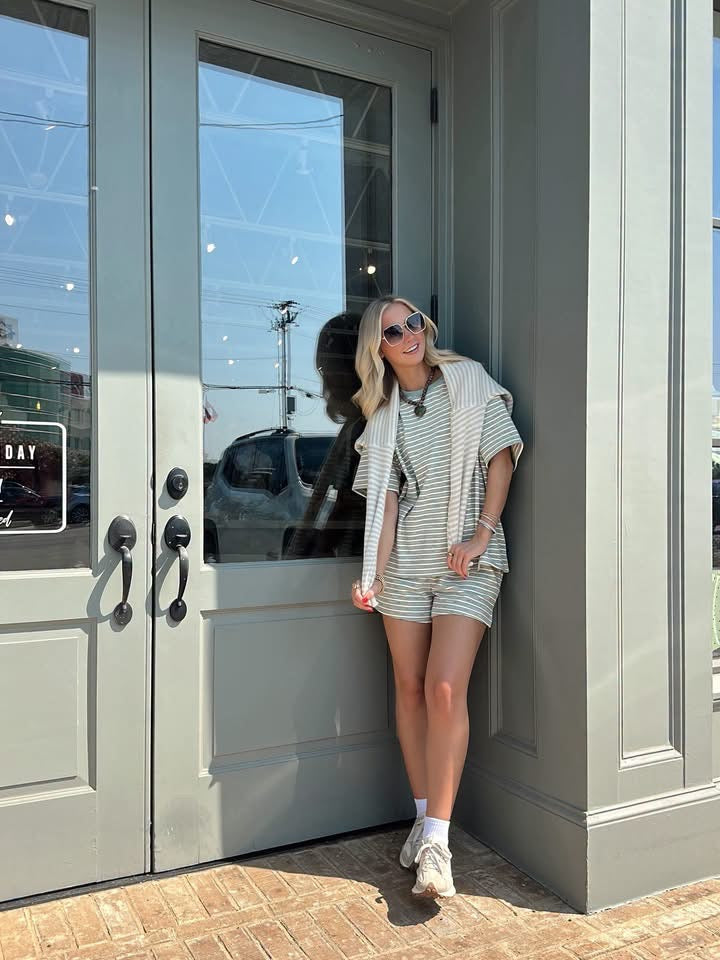Light Green Striped Short set - Soft