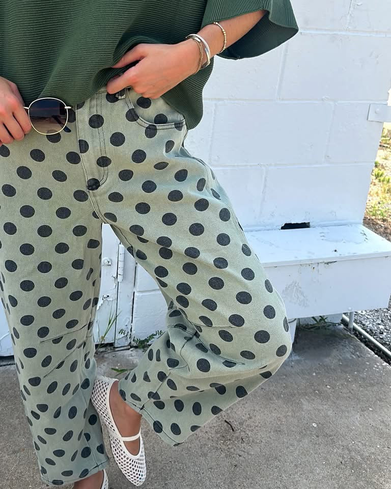 Olive Polka Dot Barrel jean