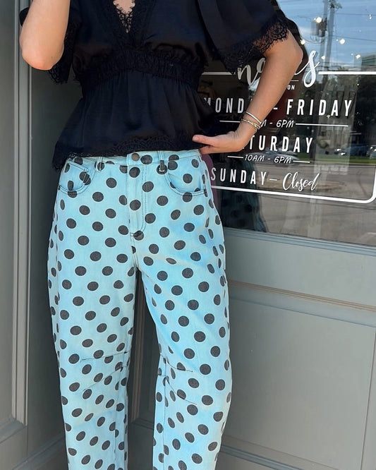 Blue Polka Dot Barrel jean