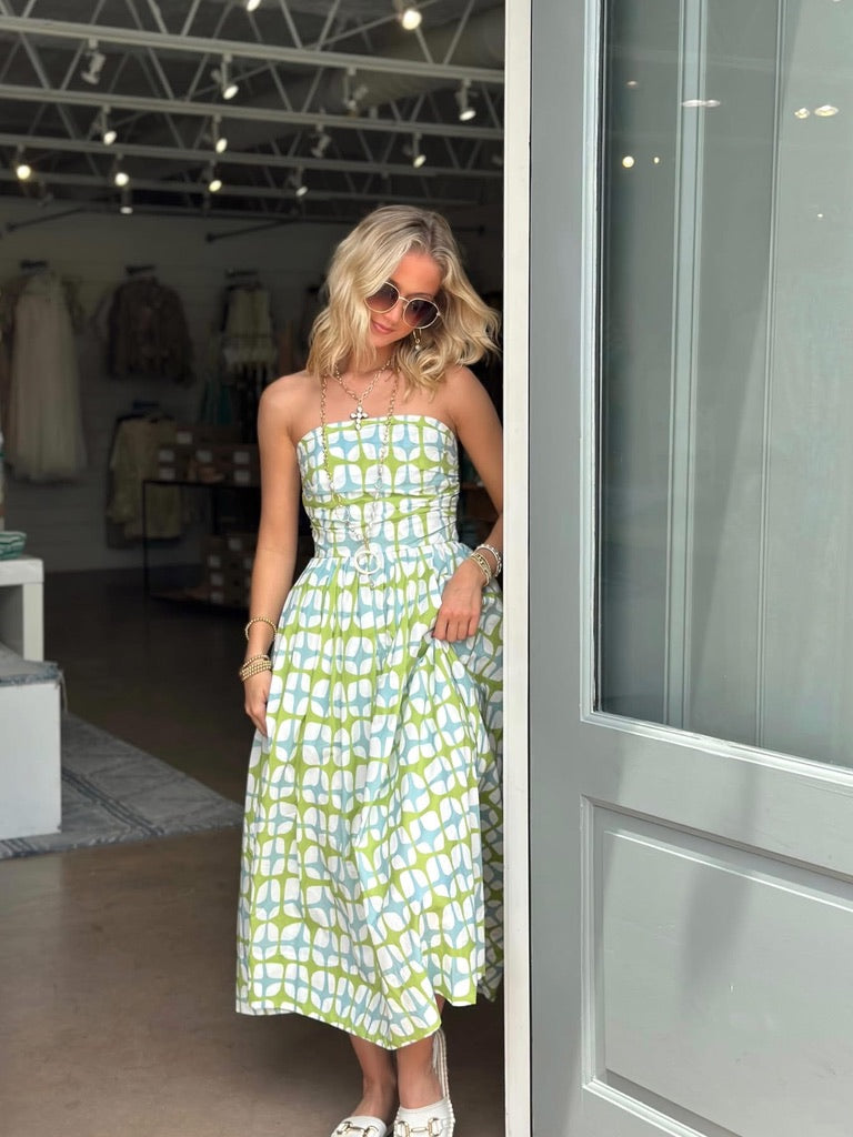 Serenity Blue and Green Midi dress