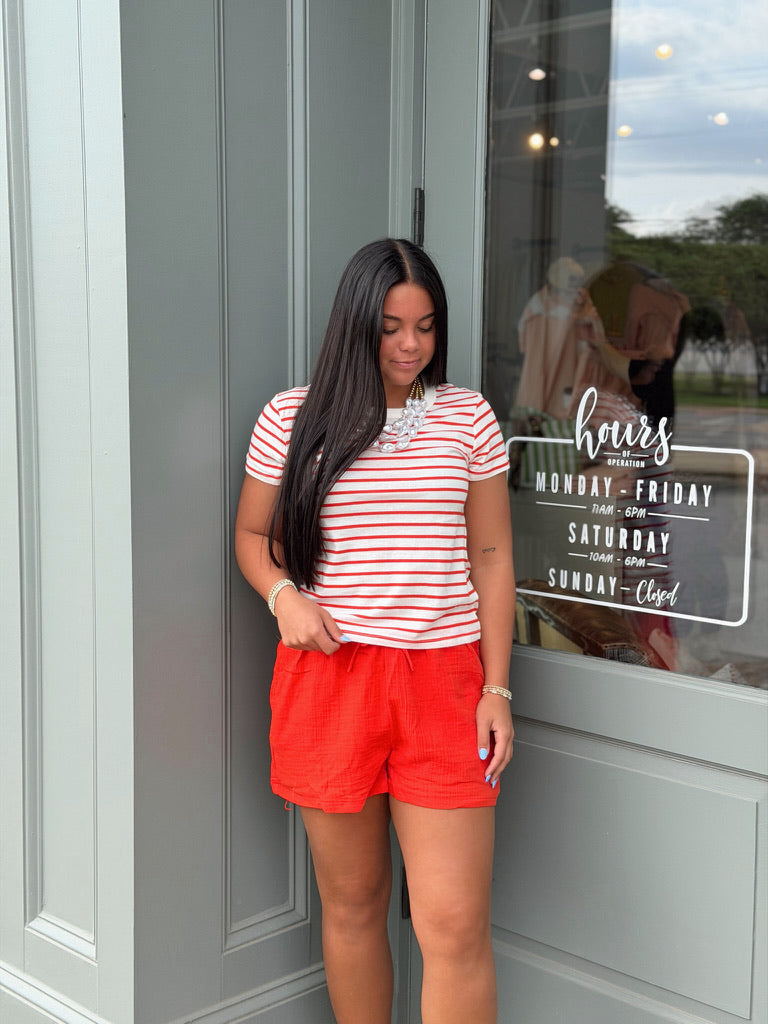Junie Striped Tee - Lychee