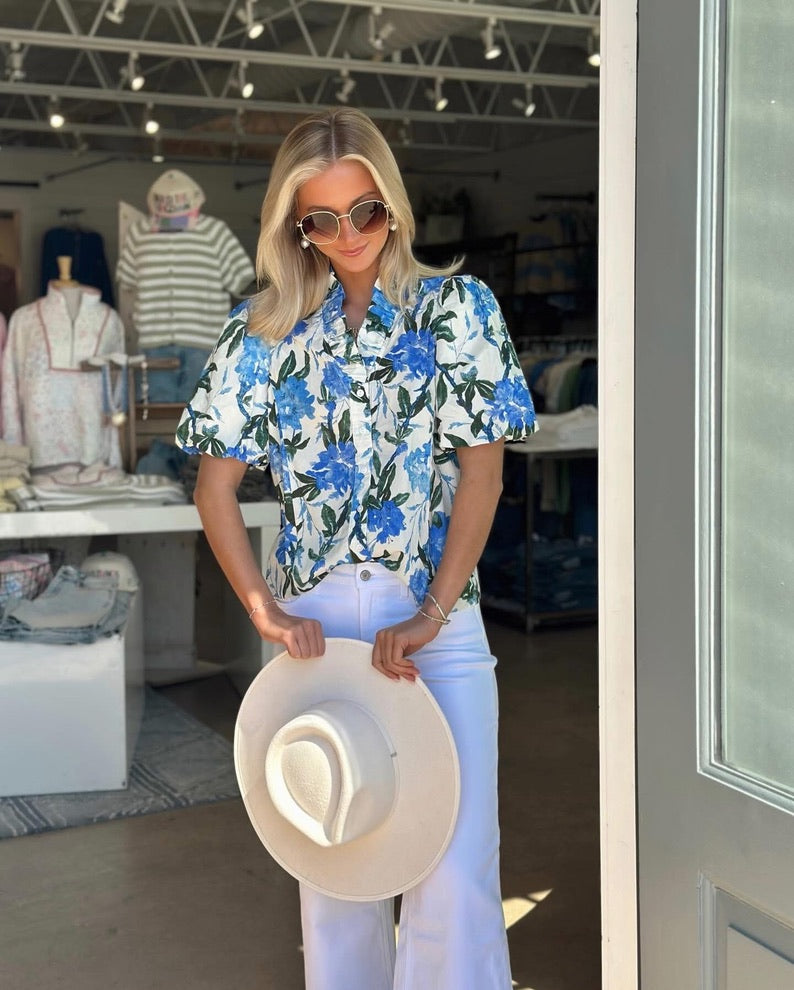 Royal Floral Button Down top