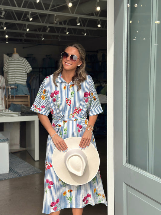 Tropical Floral & Striped Maxi dress