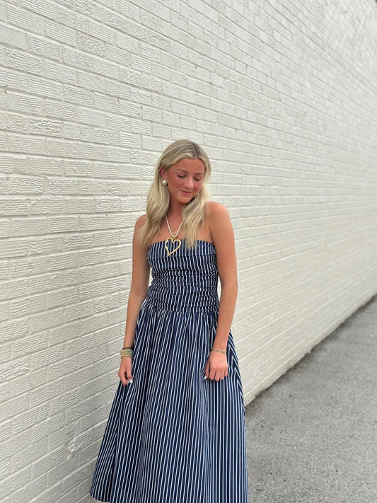 Hampton Striped Navy Midi dress