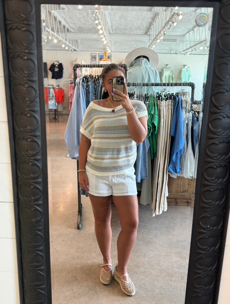 Crochet Striped Sweater top - Blue