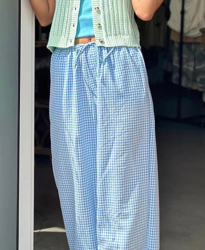 Checkered Drawstring pant - Blue