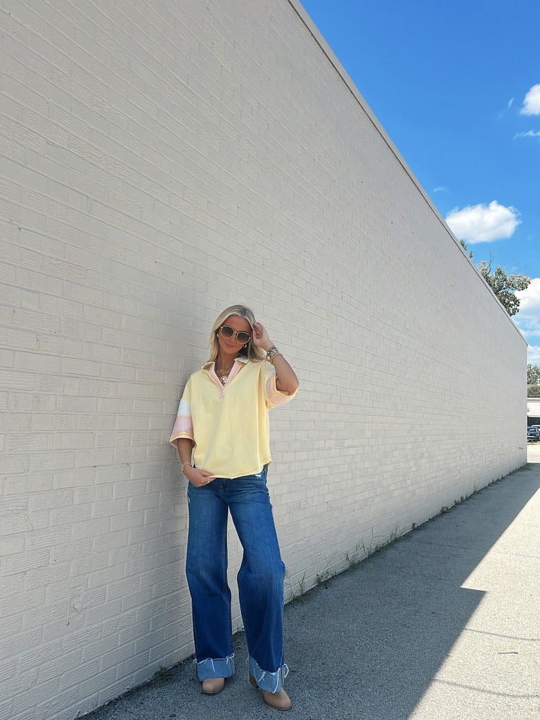 Yellow V-Neck Striped top