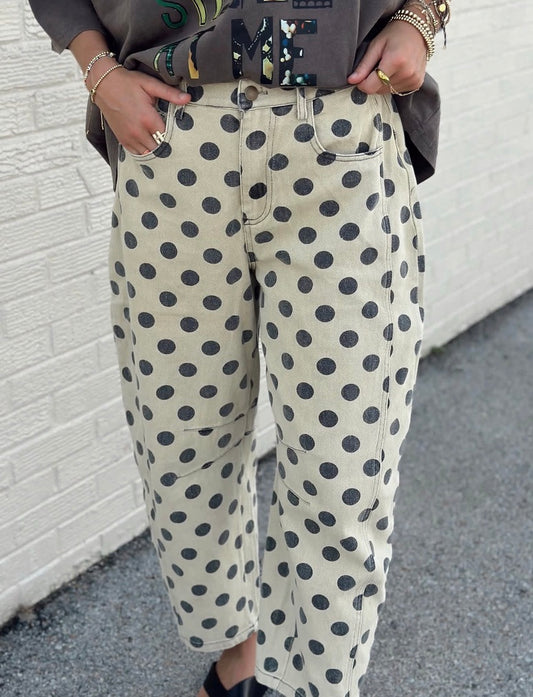 Oatmeal Polka Dot Barrel jean