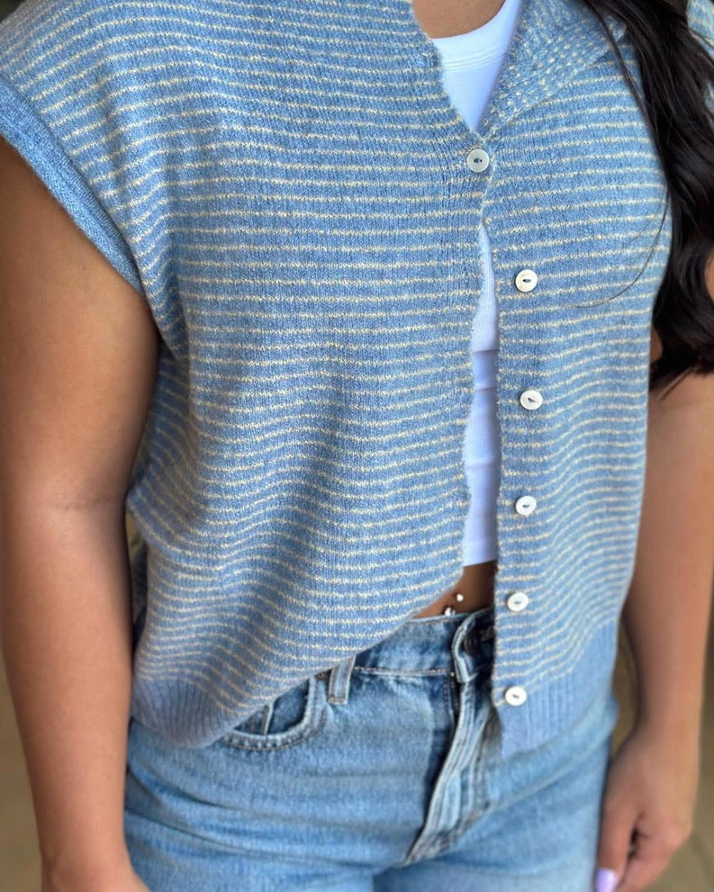 Sleeveless Piper Cardigan - Blue/Yellow