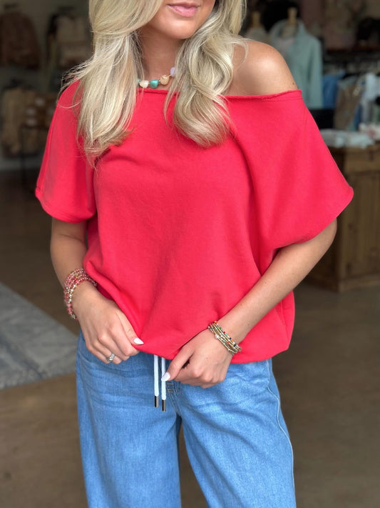 Raspberry Red Off the Shoulder top