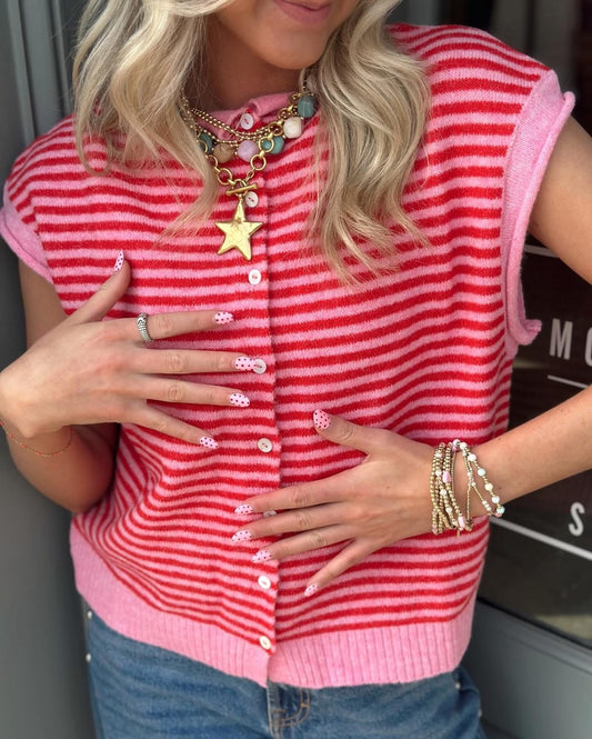 Sleeveless Piper Cardigan top - Red
