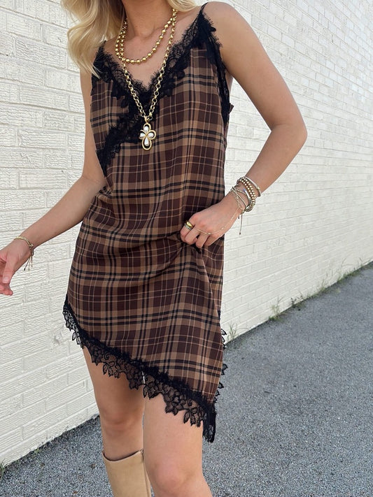 Brown and Black Asymmetrical Mini dress