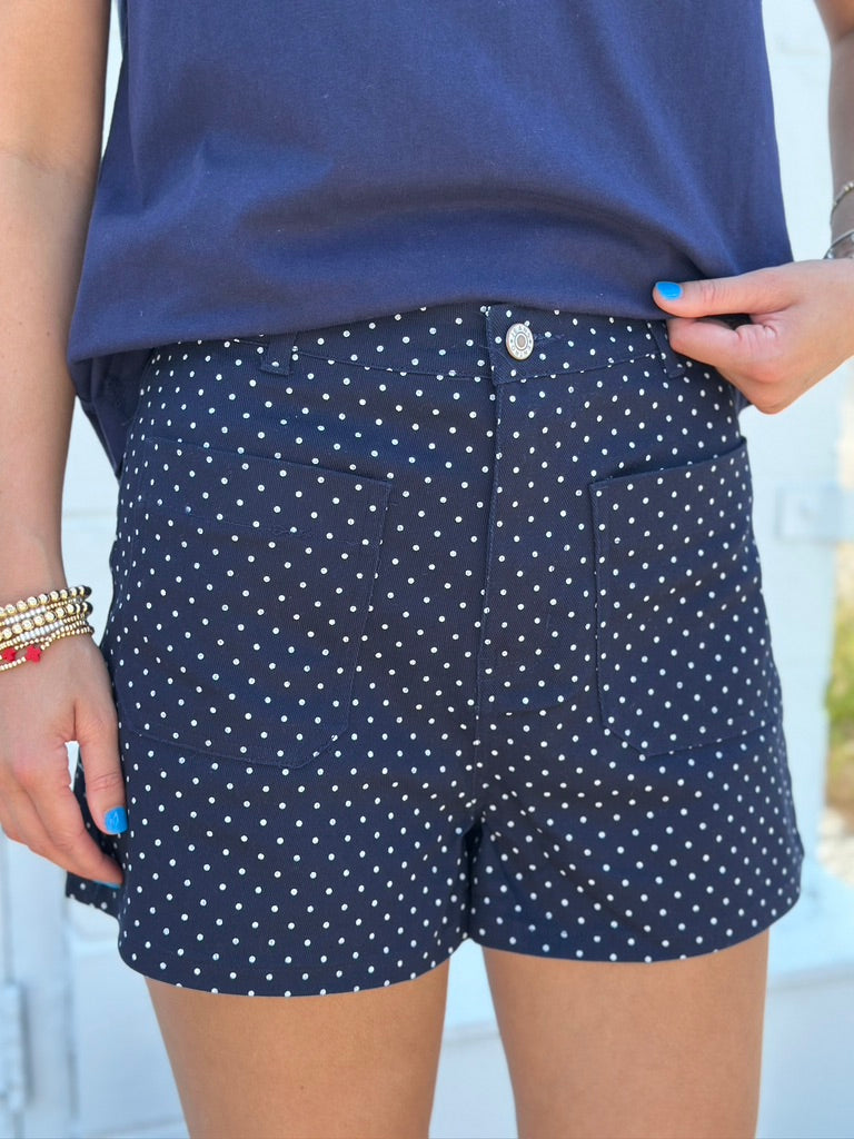 Navy and White Polka Dot short