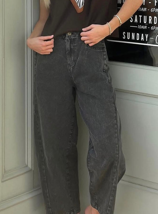 Black Denim Barrel jean