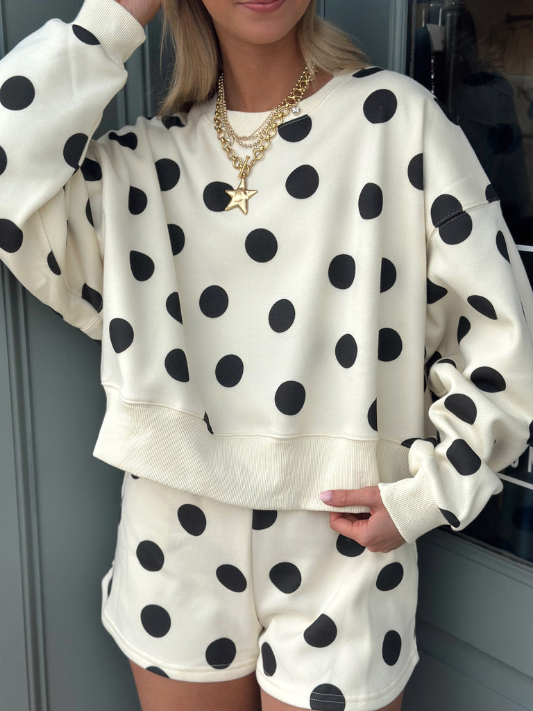 Polka Dot Cropped sweatshirt - Cream