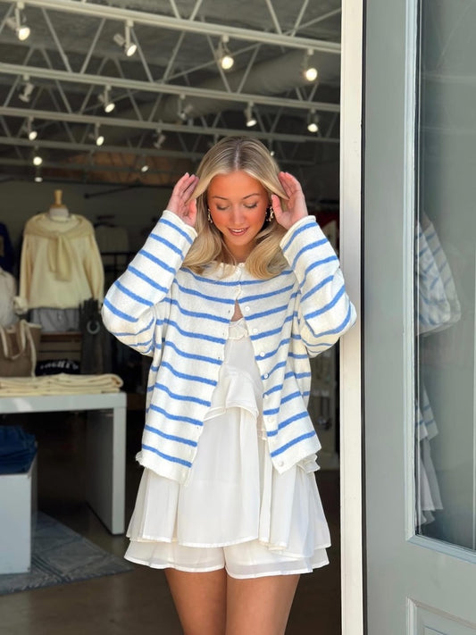 Piper Cardigan top - Cream and Blue