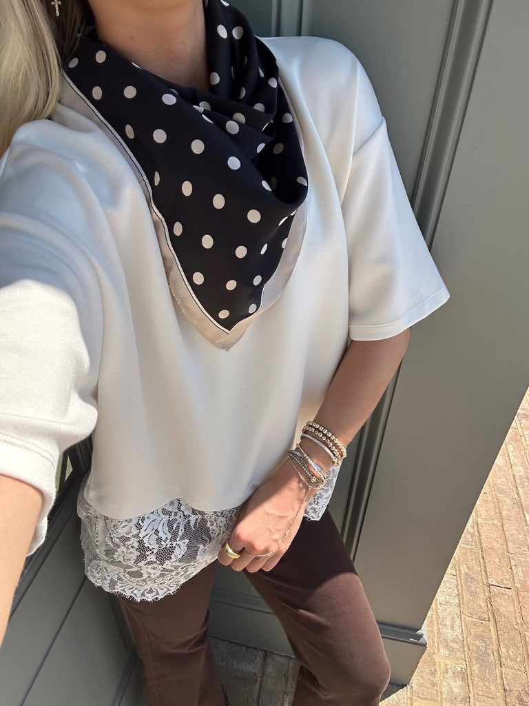 Cream Lace Hem Relaxed tee