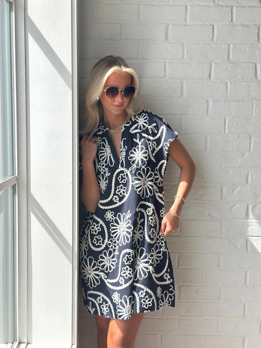 Embroidered Floral Cap Sleeve dress