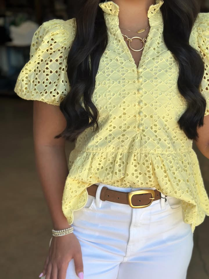Eyelet top - Lemon